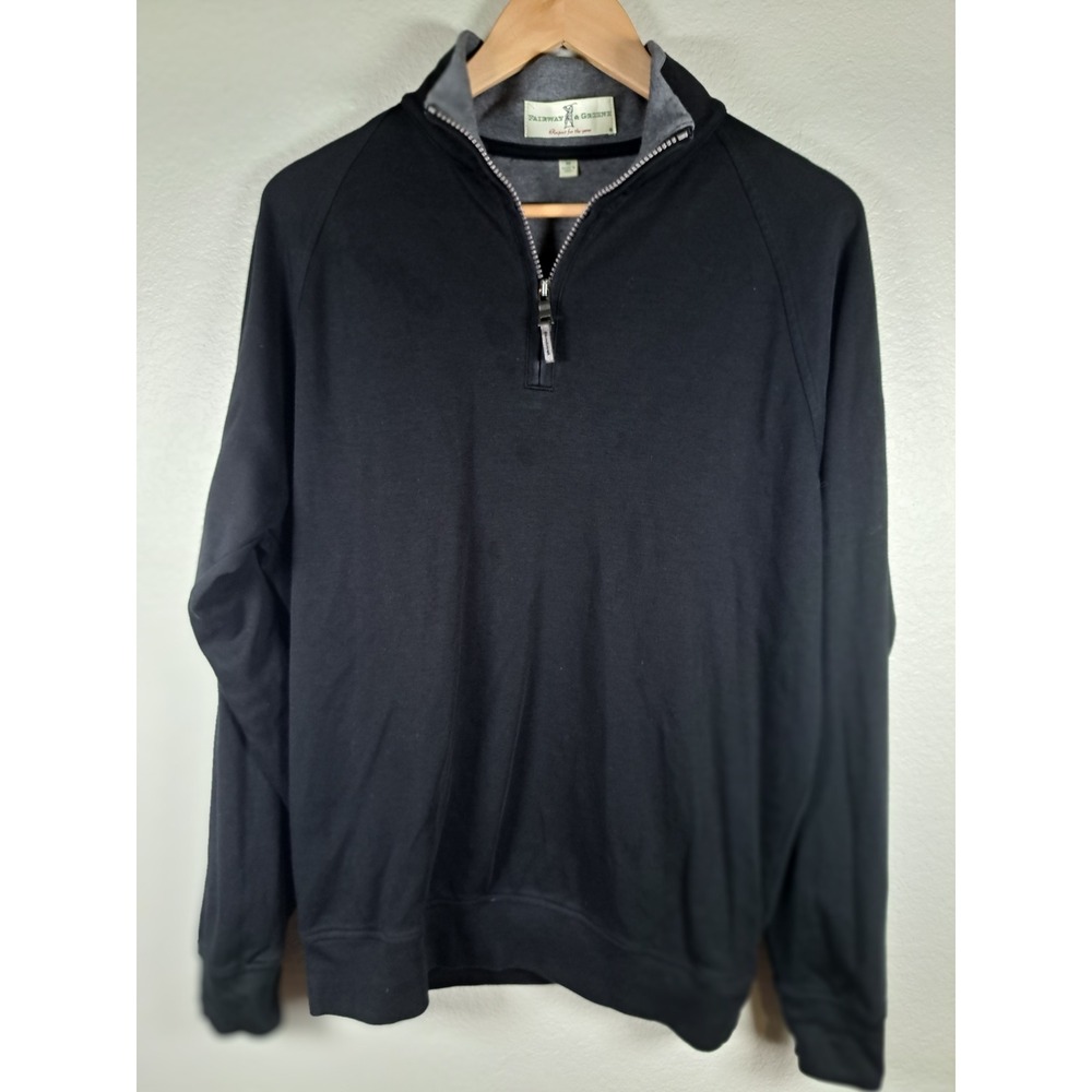 Fairway & Greene Mens Black 100% Pima Cotton Quarter Zip Pullover Sweater Size M